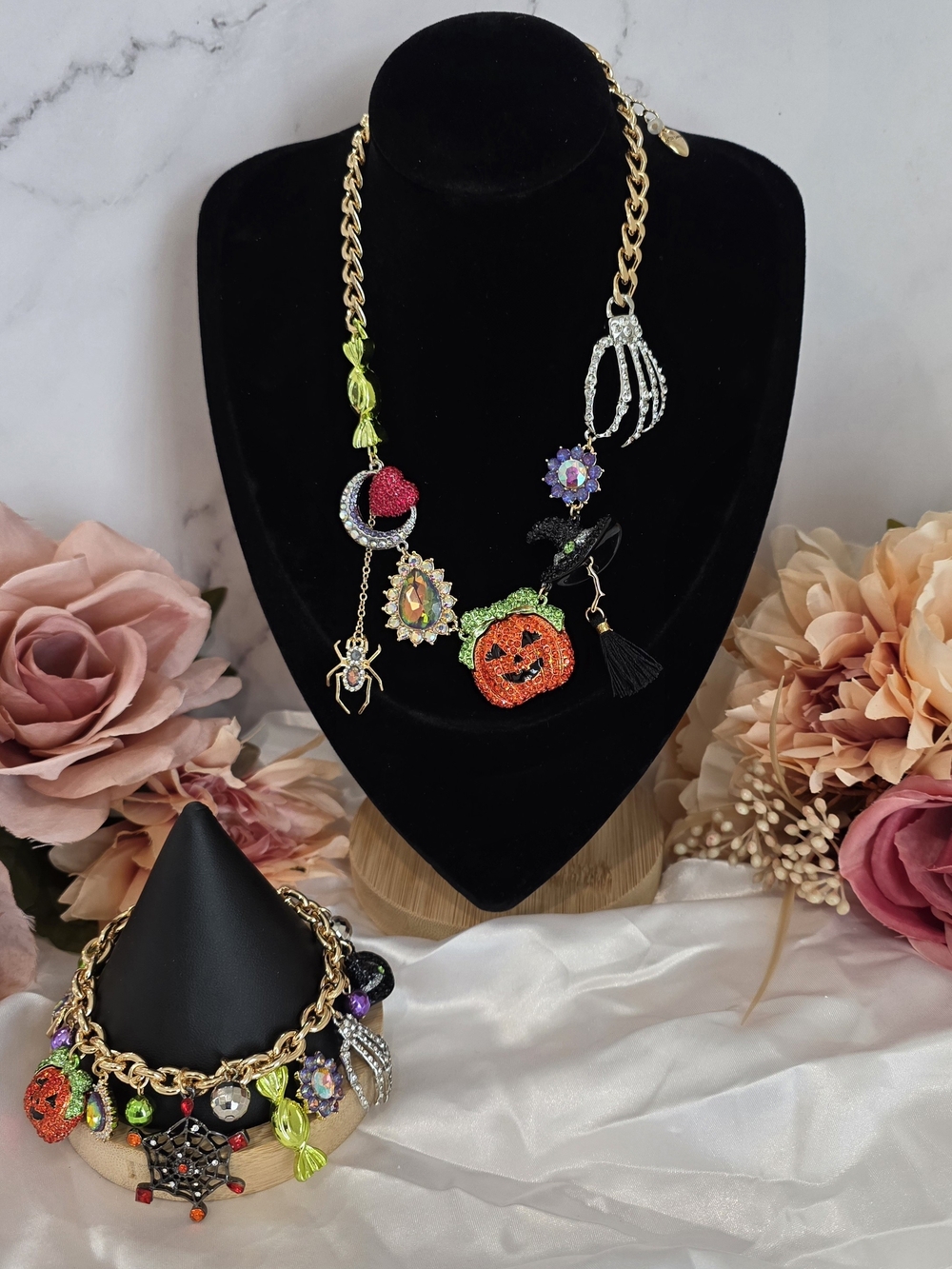 Betsey Johnson Charm Necklace and Bracelet Set